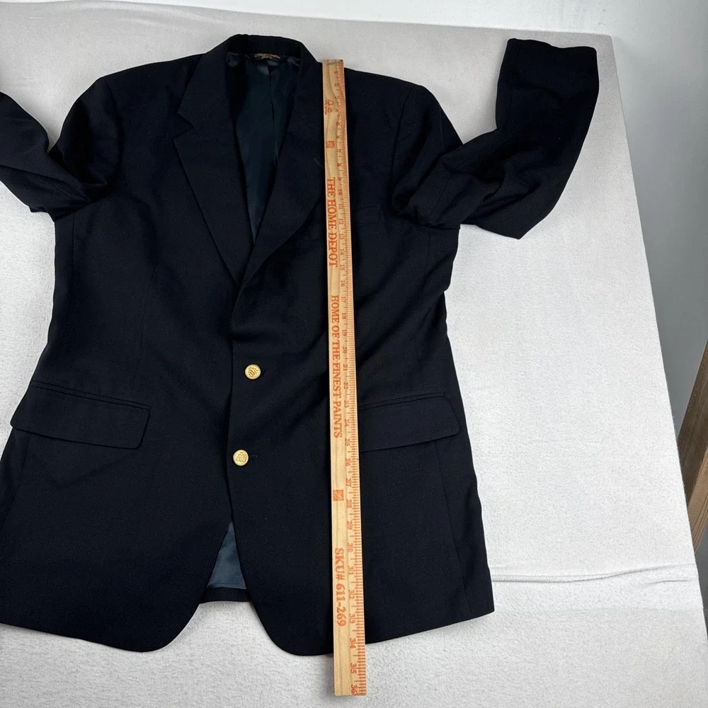VTG Brooks Brothers Brooksease Mens Black Blazer Gold Buttons 44L Wool Classic